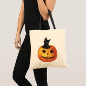 Halloween, Cute Black Cat in a Pumpkin Tote Bag (Voorkant (product))