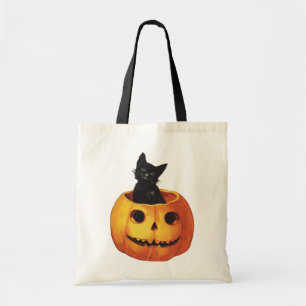 Halloween, Cute Black Cat in a Pumpkin Tote Bag