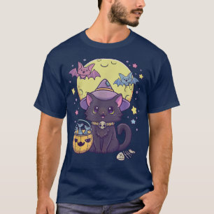 Halloween Cute Black Cat Kawaii Pastel Gothic Witc T-shirt
