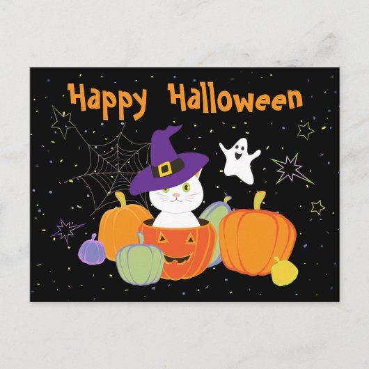 Halloween Cute Cat in Witch Pet Briefkaart (Voorkant)