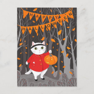 Halloween Cute Cat & Jack-o’-lantern Pumpkin Briefkaart