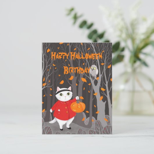 Halloween Cute Cat & Jack-o’-lantern Pumpkin Briefkaart (Staand voorkant)