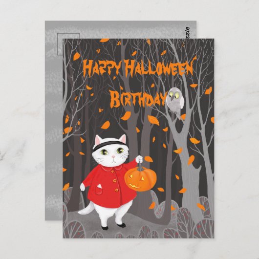 Halloween Cute Cat & Jack-o’-lantern Pumpkin Briefkaart (Voorkant / Achterkant)