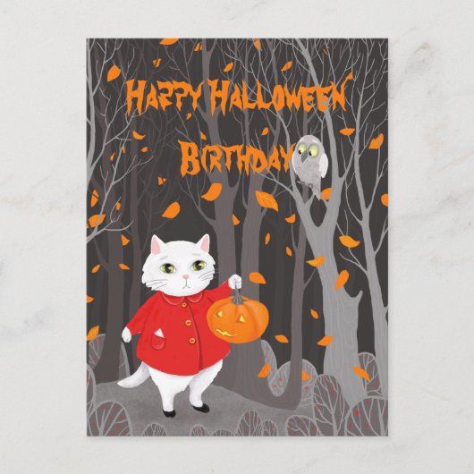Halloween Cute Cat & Jack-o’-lantern Pumpkin Briefkaart (Voorkant)