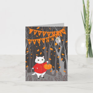 Halloween Cute Cat & Jack-o’-lantern Pumpkin Feestdagen Kaart
