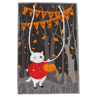 Halloween Cute Cat & Jack-o’-lantern Pumpkin Medium Cadeauzakje