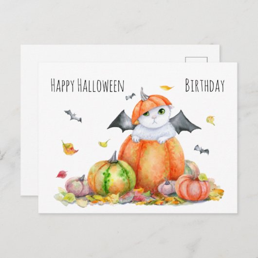 Halloween Cute Chat dans la carte de note Citrouil (Devant / Derrière)