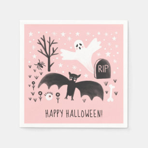 Halloween Cute Ghost Bat Black Pink Illustratie Servet