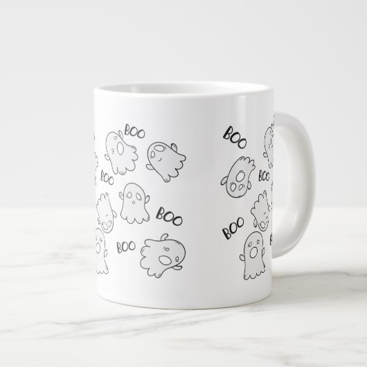 Halloween Cute Ghost Boo Pattern Extra Grote Beker (Voorkant rechts)