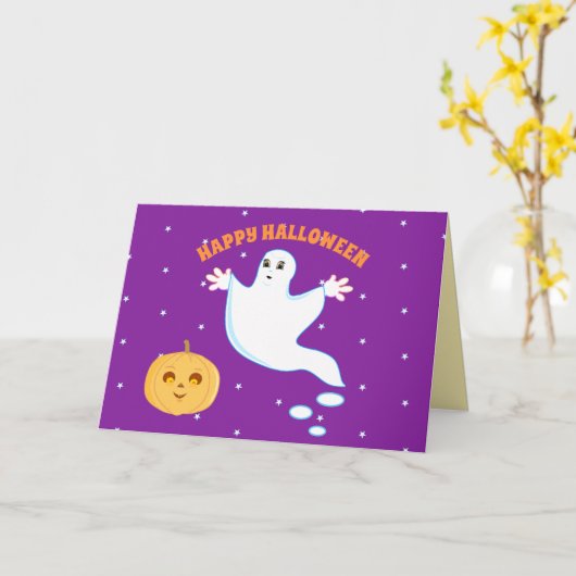 Halloween Cute Ghost Kaart (Gele Bloem)