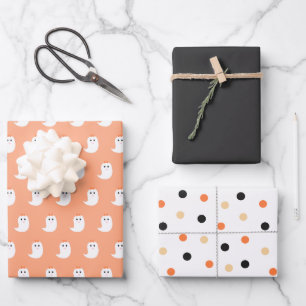 Halloween Cute Ghosts zwart en Oranje Wrapping Pa Inpakpapier Vel