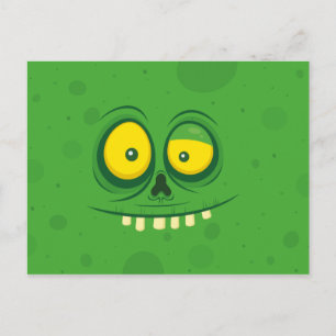 Halloween Cute Green Monster Face Briefkaart