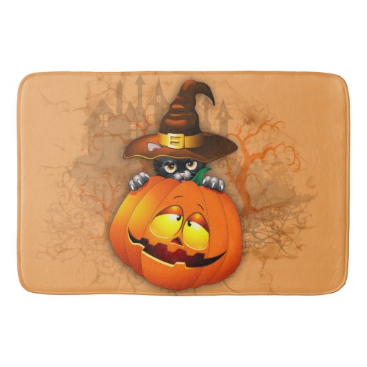 Halloween Cute Kat Witch en Pumpkin Friend Badmat (Voorkant)