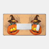 Halloween Cute Kat Witch en Pumpkin Friend Bureaumat (Keyboard & Muis)