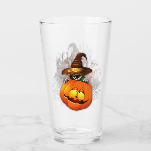 Halloween Cute Kat Witch en Pumpkin Friend Glas (Achterkant)