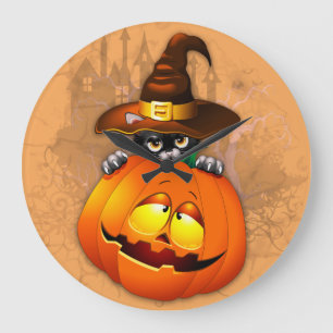 Halloween Cute Kat Witch en Pumpkin Friend Grote Klok