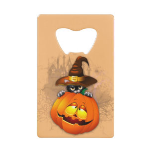 Halloween Cute Kat Witch en Pumpkin Friend Kredietkaart Flessenopener