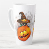 Halloween Cute Kat Witch en Pumpkin Friend Latte Mok (Linkerhoek)