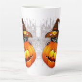 Halloween Cute Kat Witch en Pumpkin Friend Latte Mok (Voorkant)