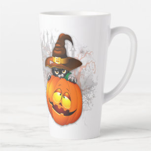 Halloween Cute Kat Witch en Pumpkin Friend Latte Mok