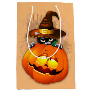 Halloween Cute Kat Witch en Pumpkin Friend Medium Cadeauzakje
