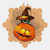 Halloween Cute Kat Witch en Pumpkin Friend Ornament Kaart (Voorkant)