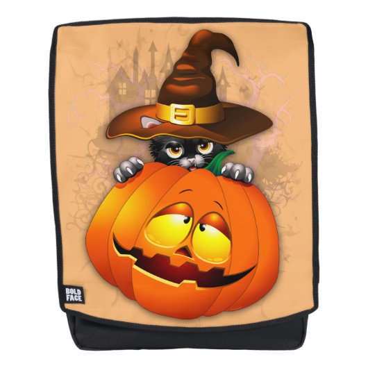 Halloween Cute Kat Witch en Pumpkin Friend Rugtassen (Voorkant)