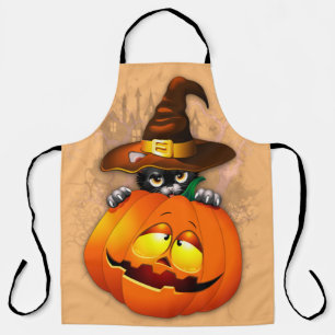 Halloween Cute Kat Witch en Pumpkin Friend Schort