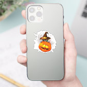 Halloween Cute Kat Witch en Pumpkin Friend Sticker (Telefoon)