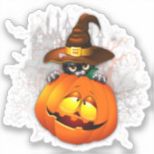 Halloween Cute Kat Witch en Pumpkin Friend Sticker (Voorkant)