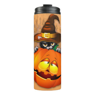 Halloween Cute Kat Witch en Pumpkin Friend Thermosbeker