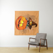 Halloween Cute Kitty Witch and Pumpkin Friend   Wandkleed (In Situ (horizontaal))