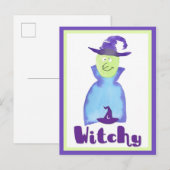 Halloween Cute Paarse Waterverf Witch Briefkaart (Voorkant / Achterkant)