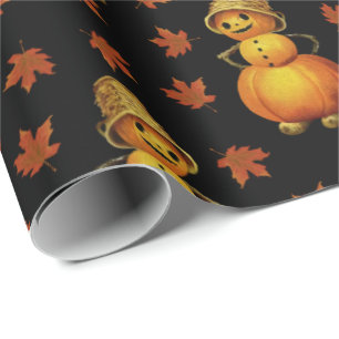 Halloween Cute Pumpkin Autumn Leaves Pattern Cadeaupapier
