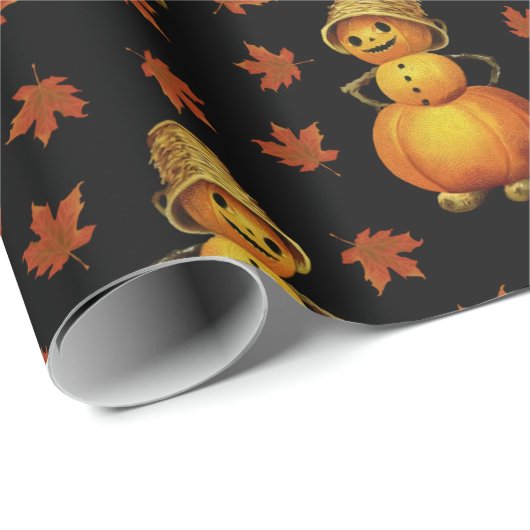 Halloween Cute Pumpkin Autumn Leaves Pattern Cadeaupapier (Rol Hoek)