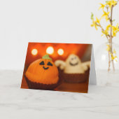 Halloween Cute Pumpkin Ghost Cupcake Kaart (Gele Bloem)