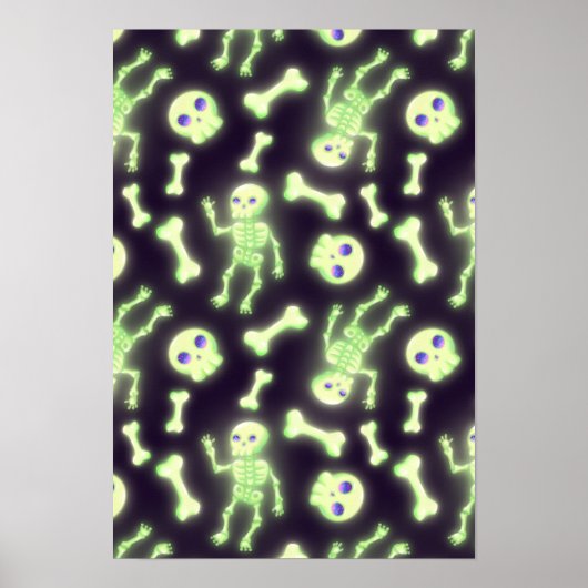 Halloween Cute Spooky Glow Skeleton Bot Skull Poster (Voorkant)