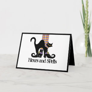 Halloween Cute Whimsical Witch Shoes Black Cat Kaart