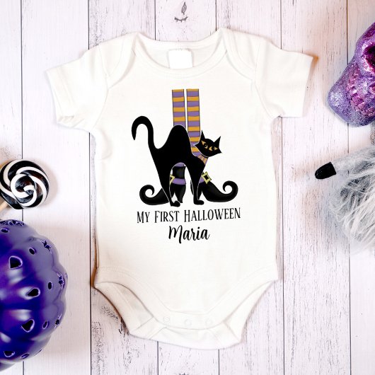 Halloween Cute Whimsical Witch Shoes Black Cat Romper