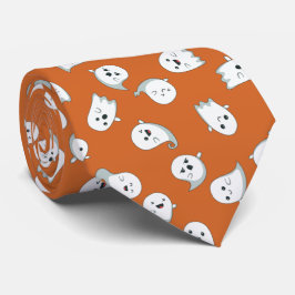 Halloween Cute White Ghosts op Oranje patroon Stropdas