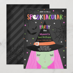 Halloween Cute Witch Birthday Party Kaart