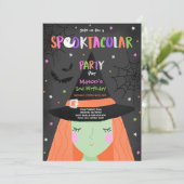 Halloween Cute Witch Birthday Party Kaart (Staand voorkant)