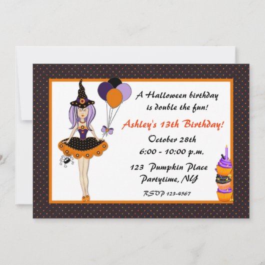 Halloween Cute Witch Birthday Uitnodiging (Voorkant)