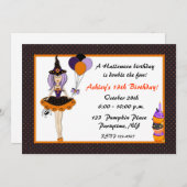 Halloween Cute Witch Birthday Uitnodiging (Voorkant / Achterkant)