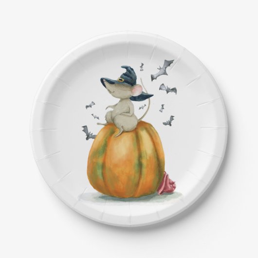 Halloween Cute Witch Mouse Papieren Bordje (Voorkant)