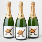 Halloween Dabbing Jack O Lantern Pumpkin Halloween Sparkling Wijnetiket (Flessen)