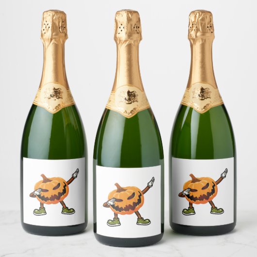 Halloween Dabbing Jack O Lantern Pumpkin Halloween Sparkling Wijnetiket (Flessen)