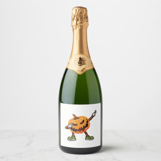 Halloween Dabbing Jack O Lantern Pumpkin Halloween Sparkling Wijnetiket (Voorkant)