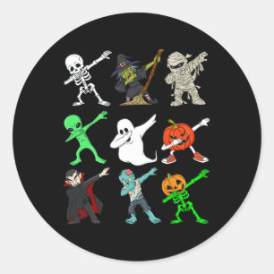 Halloween Dabbing Skeleton heks and Monsters Boys Ronde Sticker
