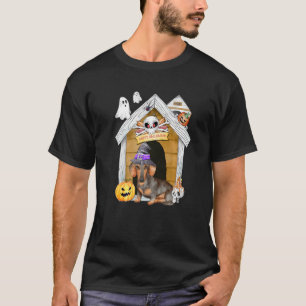 Halloween Dachshund Dog Witch Haunted House T-shirt